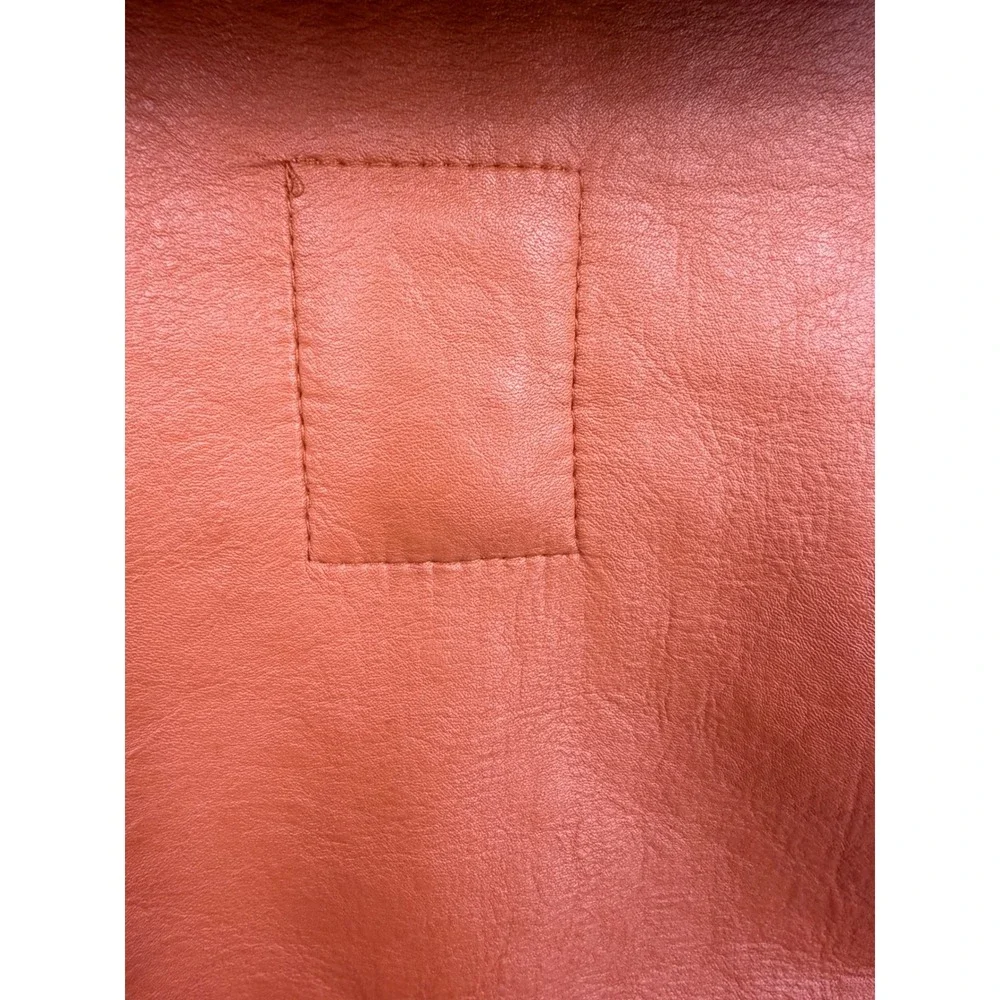We The Free Free People kaja Vegan Leather Jacket sz Small Orange Shearling Coat